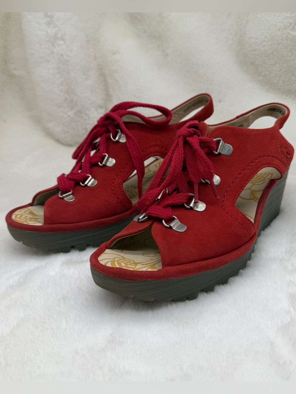 Fly London Ylfa Scarlet Lace-Up Wedge Sandals